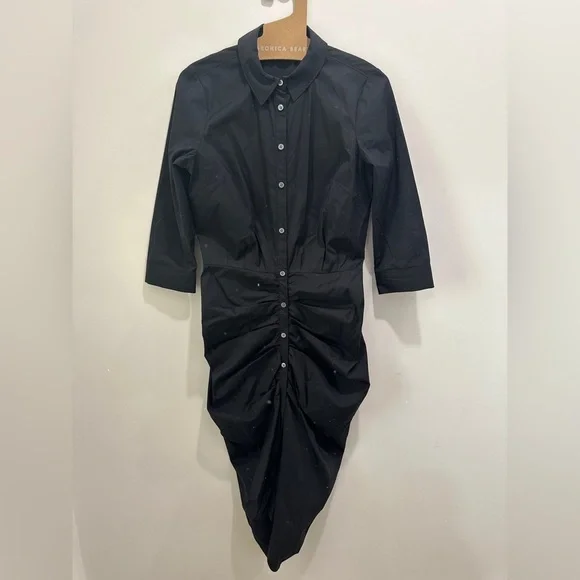 Veronica Beard Classic Black ruched SHIRTDRESS SIZE 4. Worn once excellent - Picture 5 of 13
